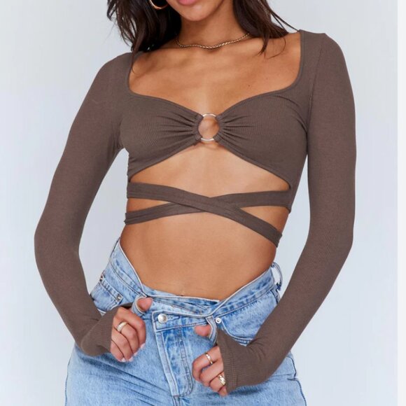 Princess Polly Tops - Princess Polly Corey Long Sleeve Top Brown